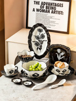 Service de table en céramique de luxe 56 pièces de style français, vaisselle en céramique, ensemble pour la maison, bols et assiettes esthétiques, idéal pour un cadeau de pendaison de crémaillère