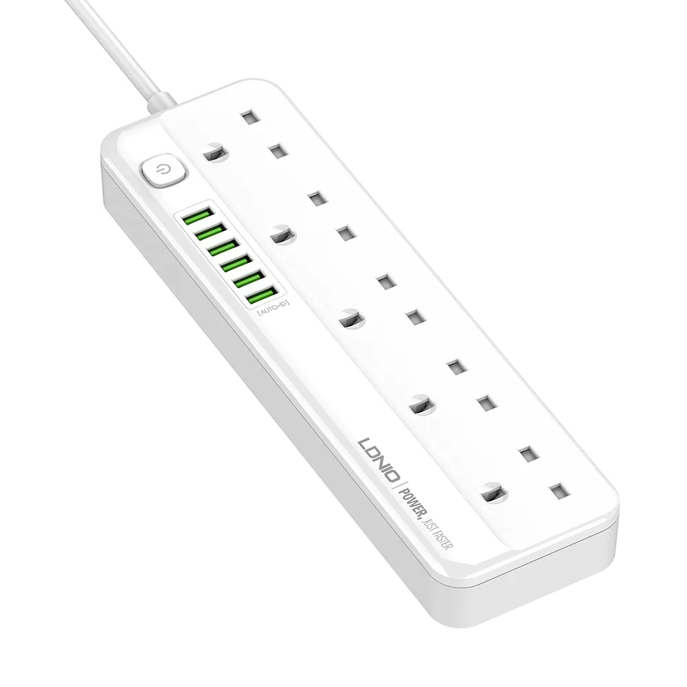 LDNIO Portable SK5691Power Strip Surge Protector Extension Lead Cord Plug Socket 5 AC Outlets 6 USB UK Power Strip