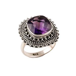 Anillo de Plata de Ley 925 con piedras preciosas naturales, joyería de piedras preciosas de amatista facetadas naturales, proveedor de joyas de piedras preciosas antiguas - Product Image 1
