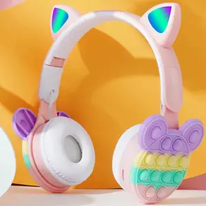 Headphone telinga anak-anak dengan mikrofon BT Headset nirkabel Headphone permainan musik Stereo Headphone anak laki-laki perempuan hadiah