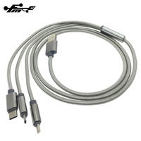 Kabel Pengisi Daya Cepat, Kabel Data Usb 3 Dalam 1 Kepang untuk Iphone Tipe C