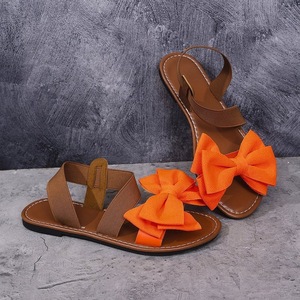 Women Plus Size Flat <b>Sandals</b> Bow Decor <b>Elastic</b> Ankle Strap Lightweight Summer Casual Beach Footwear - Product Image 6