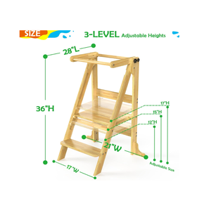 Taburete de <span class=keywords><strong>cocina</strong></span> <span class=keywords><strong>para</strong></span> niños con 3 alturas ajustables y riel de seguridad Torre de madera Montessori con pizarra <span class=keywords><strong>para</strong></span> aprender - Product Image 2