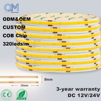 Tira de Luz LED COB de Alta Densidad Sin Costuras, 24V, 320 LED/m, 6000K, Blanco Frío, Sin Puntos