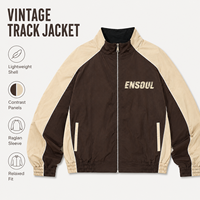Vestes de survêtement de fabricant de streetwear haut de gamme, coupe-vent léger rétro à manches raglan, fermeture éclair intégrale, colorblock, imprimé sportif