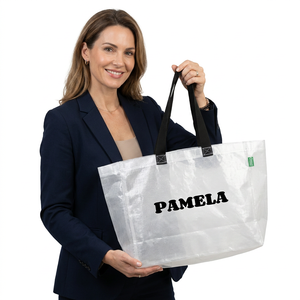 Bolsa de Compras Mediana Transparente Tejida Pamela con Asas de Cuerda, Cierre de Cremallera, Correa para el Hombro y Estampado de Letras Personalizado para Compras - Product Image 3