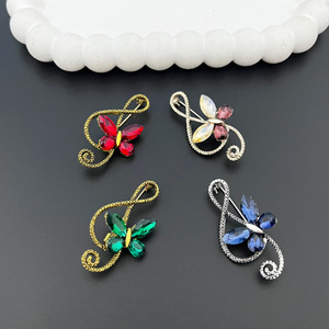 Broches de Mariposa de Cristal, Aleación Chapada en Oro, Pin de Moda para Mujer, 4.4cm, Diseño de Nota Musical, Accesorio de Regalo - Product Image 6