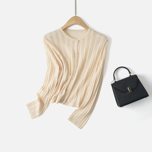 <span class=keywords><strong>Cardigan</strong></span> en <span class=keywords><strong>tricot</strong></span> nylon/coton pour <span class=keywords><strong>femme</strong></span>, anti-rides, protection solaire, climatisé, style petite fragrance, design français, idéal pour l'automne - Product Image 2
