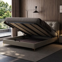 Cama de Cuero Acolchada de Lujo - Moderna Base de Cama Tapizada Queen/King Size con Almacenamiento y Patas Metálicas para Muebles de Dormitorio Principal