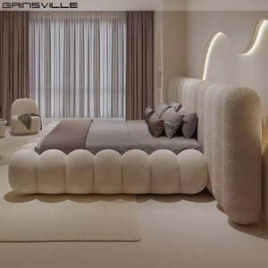 Letto matrimoniale imbottito in tessuto, design minimalista, moderno, per camera da letto, con struttura queen size - Product Image 3