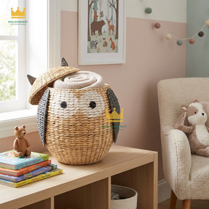 Cesta de Almacenamiento de Ratán con Forma de Búho de Alta Calidad, Diseño Moderno de Dibujos Animados, Multifuncional para Dormitorio Infantil, Sala de Estar, Organizador de Juguetes - Product Image 3