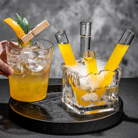 Ensemble de cocktails créatif en tubes à essai, seau à glace en verre texturé Glacier avec verres à whisky, kit de mixologie moléculaire pour bar, ensemble de shots en tubes à essai