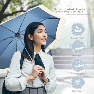 Parapluie de voyage minimaliste coréen avec bordure contrastée, protection UV UPF30+, coupe-vent, pliable en 3 sections, pour soleil et pluie - Product Image 6