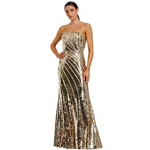 Elegant Vintage Strapless Sequined Sheath <b>Gown</b> <b>Floor</b>-<b>Length</b> Solid Color Satin Anti-static Evening Dress - Product Image 1