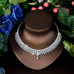 Gracieux bleu goutte d'eau Zircon collier et boucles d'oreilles ensembles accessoires fête de fiançailles ensembles de bijoux pour femmes cadeaux de vacances S-468 - Product Image 5
