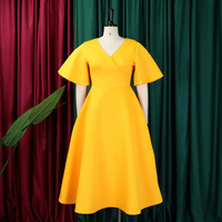 Robe de soirée femme tendance été 2025, col en V, manches trompette, jupe ample