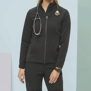 Veste médicale en polaire noire zippée, vêtements de travail pour infirmières, vêtements d'extérieur pour hôpital et clinique - Product Image 2