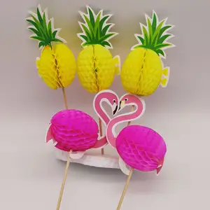 3D сотовый торт со знаком для коктейлей, хавайские Фруктовые палочки, фламинго, ананасовый кекс, топперы для летних пляжных вечеринок