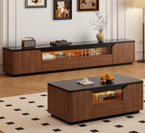 Holz Moderner Minimalistischer Multifunktionaler <span class=keywords><strong>TV</strong></span>-Ständer und Couchtisch-Kombination mit Stauraum Einfache Montage für Wohnzimmer - Product Image 2