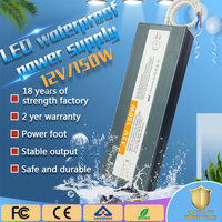 Alimentation LED extérieure étanche IP67, sortie unique, tension constante 12V 12,5A 150W, idéale pour l'éclairage paysager urbain.