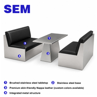 Ensemble de banquettes de restaurant SEM en acier inoxydable avec table et chaises rembourrées pour café, ensemble de table à manger avec 4 chaises