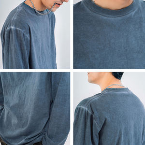 Kaos Pria Vintage Gaya Cina 100% Katun Lengan Panjang Bernapas dan Ramah Lingkungan Tampilan Pudar Kustom Kaos Polos - Product Image 2