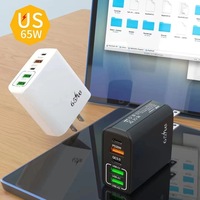 Station de charge de bureau GaN 65W, concentrateur USB-C 5 ports, prise US EU UK, pour ordinateurs portables, tablettes, smartphones