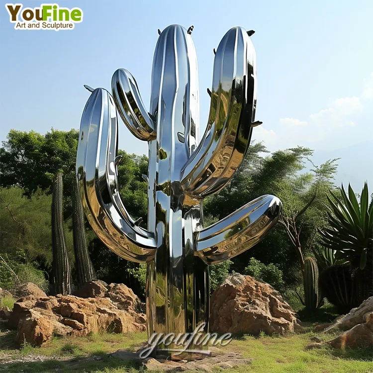 Grande dimensione moderna in acciaio inox 3D metallo scultura all'aperto cortile di metallo Cactus
