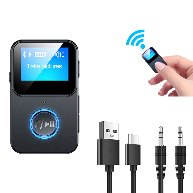 Mini 2-in-1 for 5.0 MP3 Player Audio Adapter Receiver Transmitter Remote Control Screen Noise Reduction Type-C Charging