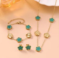 YWJW Conjunto de Collar, Pulsera y Pendientes de Trébol de Cinco Hojas de la Suerte para Mujer, de Acero de Titanio con Baño de Oro de 18K, de Moda, Venta Caliente Transfronteriza