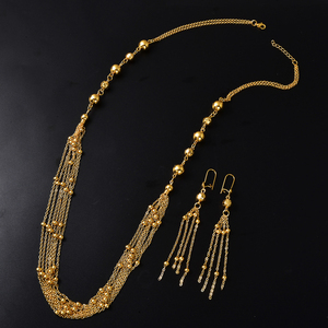 Ensemble collier et boucles d'oreilles vintage pour femme, plaqué or 18 carats, avec pampilles scintillantes, perles superposées polies, personnalisé, pour cérémonie et rendez-vous - Product Image 3