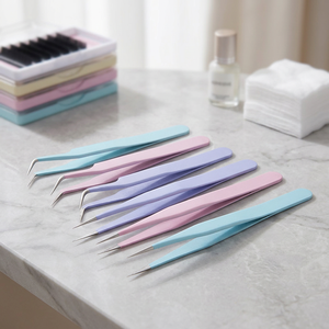 Nuevo Kit de Pinzas para Extensión de Pestañas Multicolor de Acero Inoxidable con Punta de Fibra, Aislamiento y Varios Volúmenes, con Estuche - Product Image 3