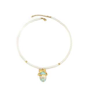 Collier de perles avec pendentif en forme de chaussure de ballet bleu clair, collier en acier inoxydable plaqué or pour femmes - Product Image 1