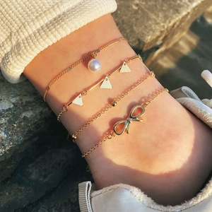 Tobilleras ZYO Personalizadas, Impermeables, de Moda Veraniega, Chapadas en Oro, con Perlas, Colgante de Estrella, Doble Capa, Lazo y Borlas - Product Image 2