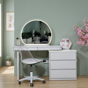 Modern Makeup <b>Vanity</b> Table With <b>Lighted</b> Mirror Storage Desk For Bedroom Furniture - Product Image 2