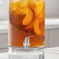 Distributeur de boissons en verre côtelé transparent avec robinet et couvercle, grand distributeur de boissons pour fêtes, mariages, buffets, vente en gros, OEM, ODM