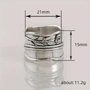 H266 Anello con fiore placcato in argento, stile rustico, regalo unisex, anelli alla moda - Product Image 5