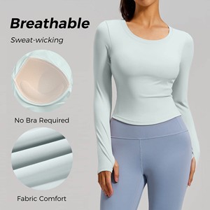 YESES Women's Athletic <b>Long</b> <b>Sleeve</b> Yoga <b>Top</b> Built-in Bra Pads Thumb Hole Cuff Breathable Spandex/Polyester Skinny Fit Workout - Product Image 2
