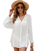Robe de bain longue en maille extensible de couleur unie couvrir la protection solaire robe de plage d'été tissu recyclable maillot de bain à col en V pour les femmes
