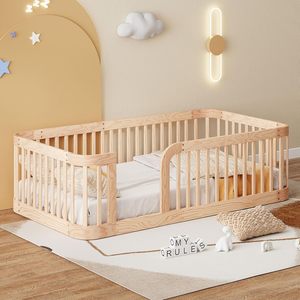 Letto a terra matrimoniale personalizzato Montessori con sponde di sicurezza per bambini, struttura letto a terra per ragazzi e ragazze - Product Image 1