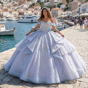 Vestido de Fiesta de Quinceañera Lsmc93 Rosa con Apliques de Cuentas, Organza, Cintura Natural, Encaje - Product Image 1