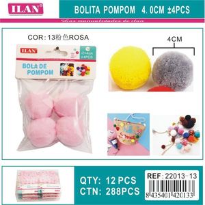 Pallina di pon pon Ilan 4,0 cm rosa per artigianato e decorazioni - Product Image 1