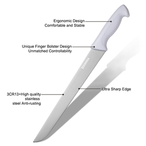 Couteau de boucher professionnel de 12 pouces avec logo personnalisé, en acier inoxydable certifié NSF, manche en PP blanc pour la transformation de la viande à usage commercial - Product Image 6