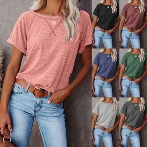 Summer New Women's Solid Short Sleeve T-Shirt Office Lady Tops Retro Simple Round Neck Pullover Camiseta De Mujer - Product Image 2