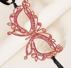Metall Maskerade Kristall Schmetterling Maske Strass Legierung Augen maske Phantasie <span class=keywords><strong>Prom</strong></span> Halloween Party Maske für Frauen Rot - Product Image 6
