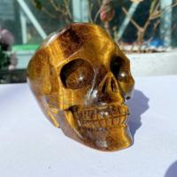 Crânes en cristal de jade œil de tigre naturel sculptés à la main en gros pour la décoration, souvenirs d'anniversaire, cadeaux