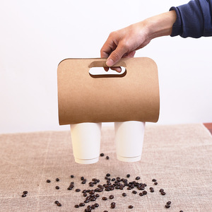ที่ใส่แก้วกาแฟกระดาษคราฟท์แบบพับได้ 2/4 แก้ว พร้อมหูหิ้ว สำหรับใส่เครื่องดื่มแบบนำกลับบ้าน เช่น ชานม กาแฟ - Product Image 5