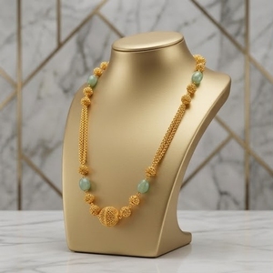 925 Silver Antique Double Chain <b>Mala</b> <b>Necklace</b> with Green Stone Beads Traditional Long Chain Jewelry for Women - Product Image 2