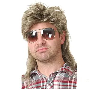 Commercio all'ingrosso anni '80 Fancy Dress Party Mullet Rocker Style parrucca fibra resistente al calore parrucche Cosplay nere lunghe diritte sintetiche
