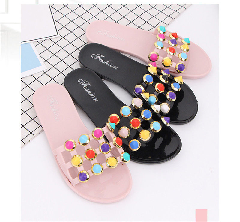 Fashion Candy Colorful Slippers Flat Low Heel Slides Summer Beach Non-slip Casual Women's Sandals